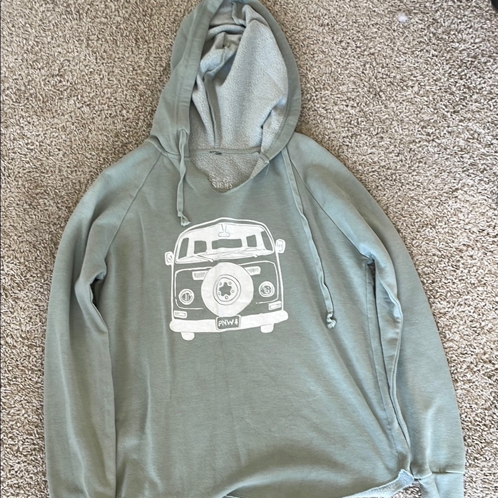 Green Hoodie with Vintage Car Graphic